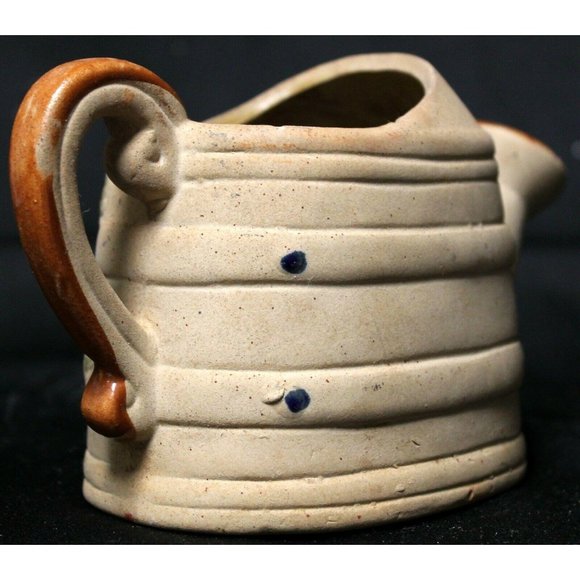 Pottery Watering Can Planter Small Beige Tan Clay Floral Green Glaze Accents - Picture 5 of 9